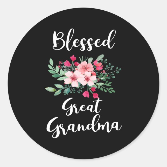 Pegatina Redonda Blessed Great Grandma Flower Bouquet Para La Abuel (Anverso)