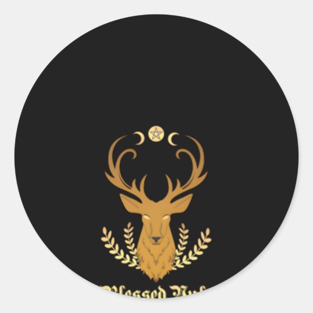 Pegatina Redonda Blessed Yule Stag Triple Moon Pentagram (Anverso)