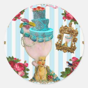 Pegatina Redonda Bleu Cakes and Pink Rose Tea para Marie Antoinette