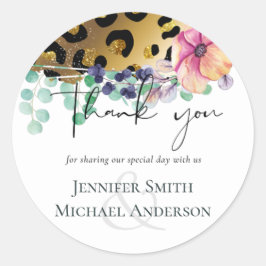 Pegatina Redonda Bling Girly Glam Leopard Imprimir Boda de oro rosa