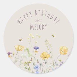 Pegatina Redonda Bliss de verano, flores silvestres, acuarela Cumpl