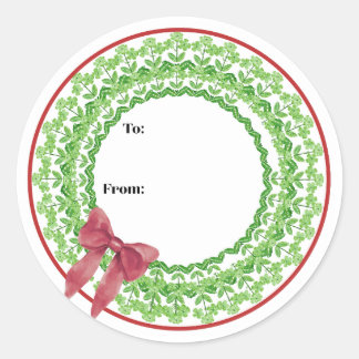 Pegatina Redonda Block Print Flower Wreath Sticker