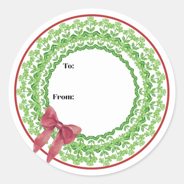 Pegatina Redonda Block Print Flower Wreath Sticker (Anverso)