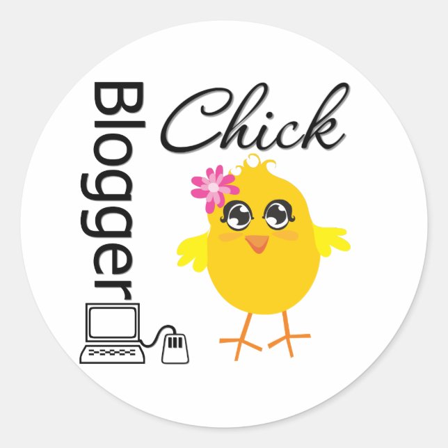 Pegatina Redonda Blogger Chick (Anverso)