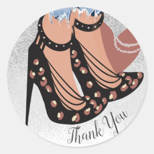 Pegatina Redonda Blogger de moda belleza chic agradecimiento brillo