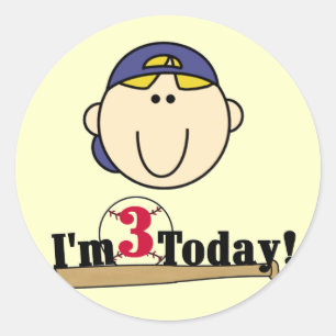 Pegatina Redonda Blond Boy Baseball 3er cumpleaños