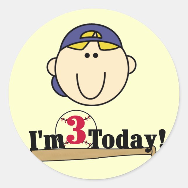 Pegatina Redonda Blond Boy Baseball 3er cumpleaños (Anverso)