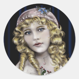 Pegatina Redonda Blond Head Victorian Chica