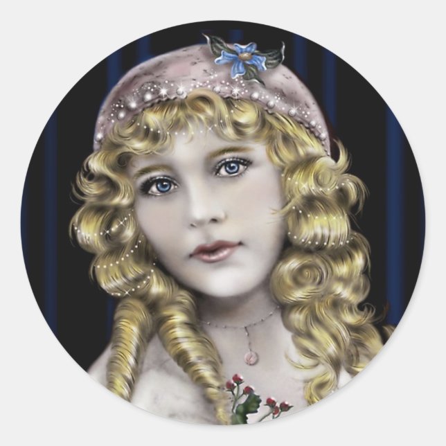 Pegatina Redonda Blond Head Victorian Chica (Anverso)