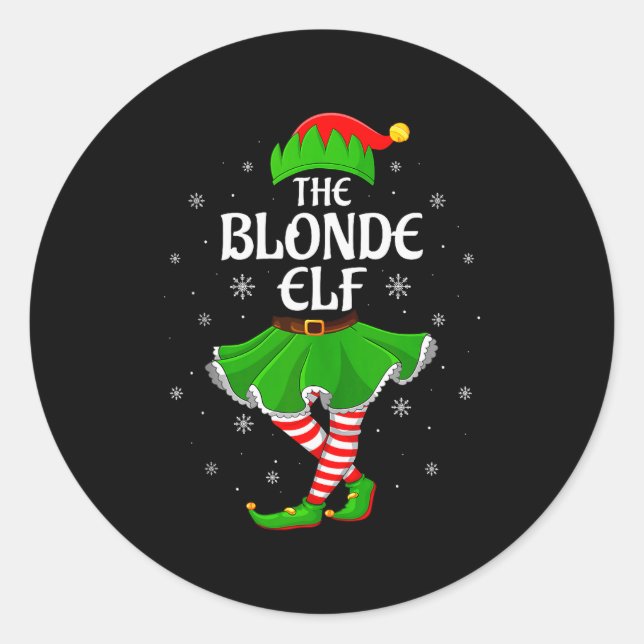 Pegatina Redonda Blonde Elf Christmas Family Girls Women Elf Squad  (Anverso)