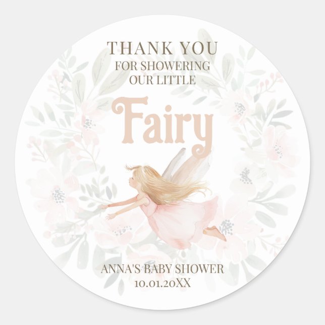 Pegatina Redonda Blonde Fairy Baby Shower Gracias (Anverso)