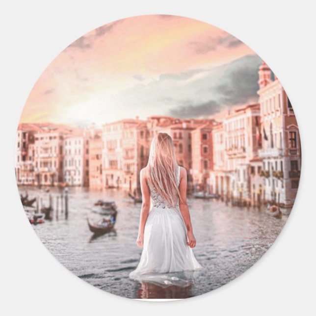 Pegatina Redonda Blondie En La Venecia Romántica (Anverso)