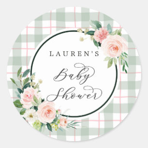 Pegatina Redonda Bloom acuarela   Pastel de Baby Shower