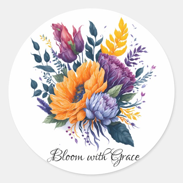 Pegatina Redonda Bloom con Grace-Flower Bouquet (Anverso)