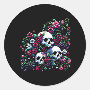 Pegatina Redonda Bloom gótico - Mítico Skull Pixel Art