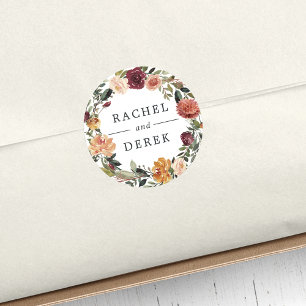 Pegatina Redonda Bloom ruso   Boda Floral Wreath