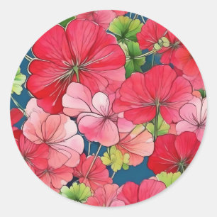 Pegatina Redonda Bloom Watercolor Geranium