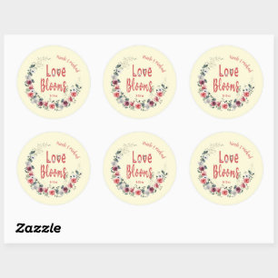 Pegatina Redonda Blooms Amor Novia Personalizada Boda Groom