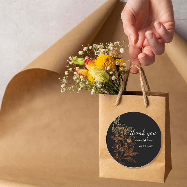 Pegatina Redonda "Blooms Dorados Del Amor" | Boda negro (Subido por el creador)