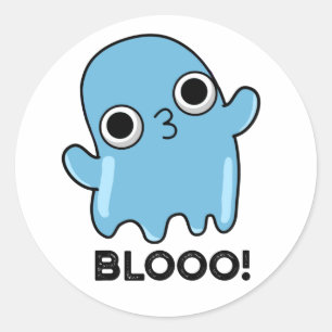 Pegatina Redonda Blooo divertida Blue Ghost Pun
