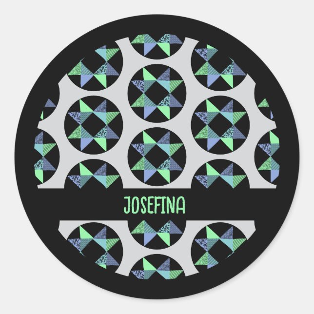 Pegatina Redonda Bloque de parches de estrella de cinta (Anverso)