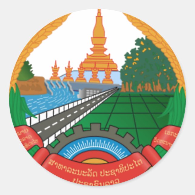 PEGATINA REDONDA BLOQUE NACIONAL LAO - LAO BADGE (Anverso)