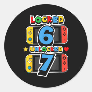 Pegatina Redonda Bloqueado 6 desbloqueado 7 videojuego cumpleaños 7