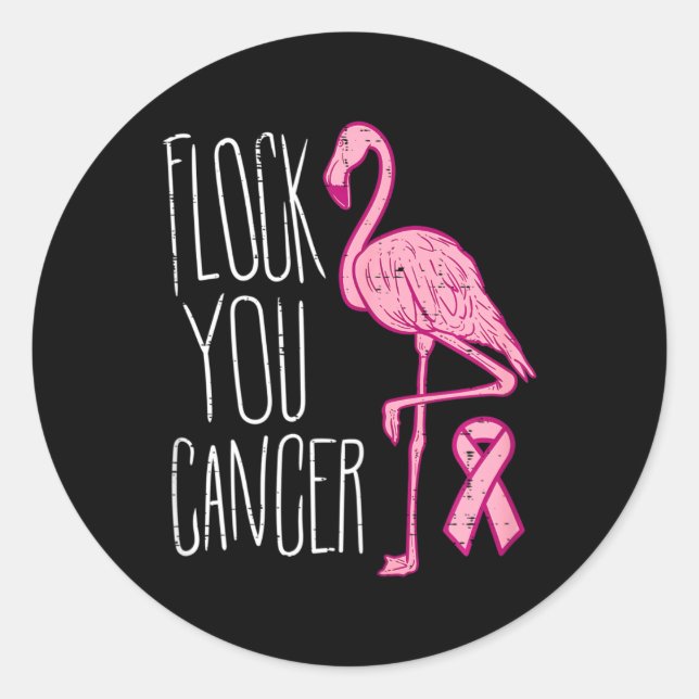 Pegatina Redonda Bloqueo de cáncer de mama Flamingo Cinta rosa Cons (Anverso)