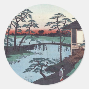 Pegatina Redonda Bloqueo de madera japonés vintage