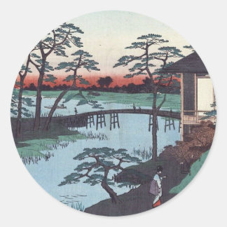 Pegatina Redonda Bloqueo de madera japonés vintage