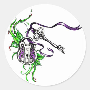 Pegatina Redonda Bloqueo violeta y diseño de clave