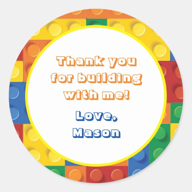 Pegatina Redonda Bloques de Construcción de Ladrillos Coloridos Fav (Anverso)