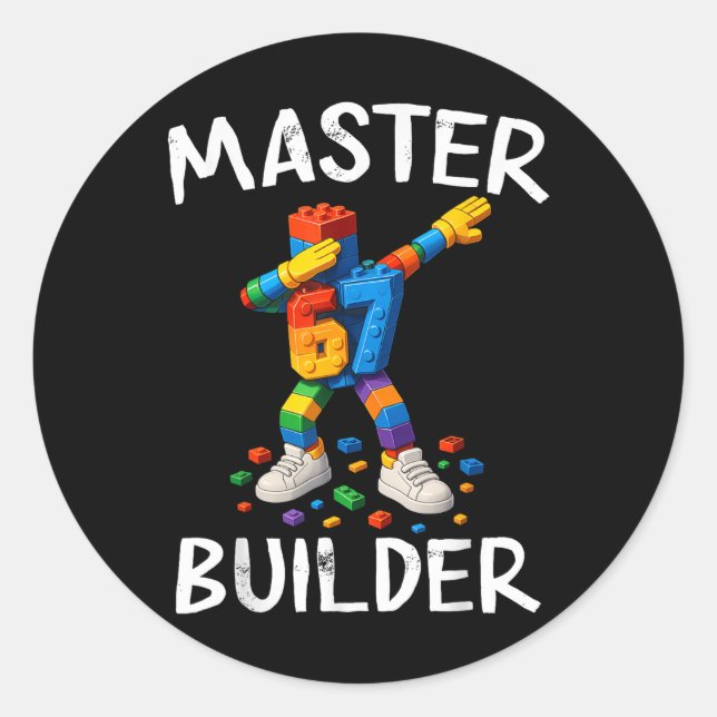 Pegatina Redonda Bloques de Construcción Master Builder Dabbing 67  (Anverso)