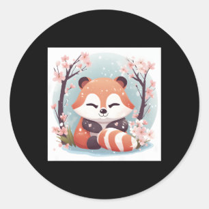 Pegatina Redonda Blossom de cerezos Sueña Panda Rojo T Funde He