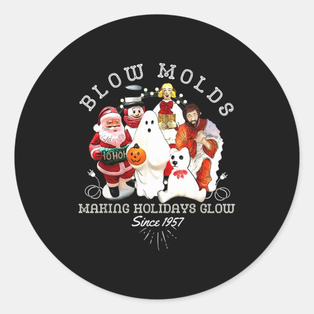 Pegatina Redonda Blow Molds Make Holidays Glow Since 1957 Christmas (Anverso)