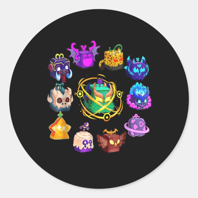 Pegatina Redonda Blox Fruit Round Of Mythicales For Birday (Anverso)