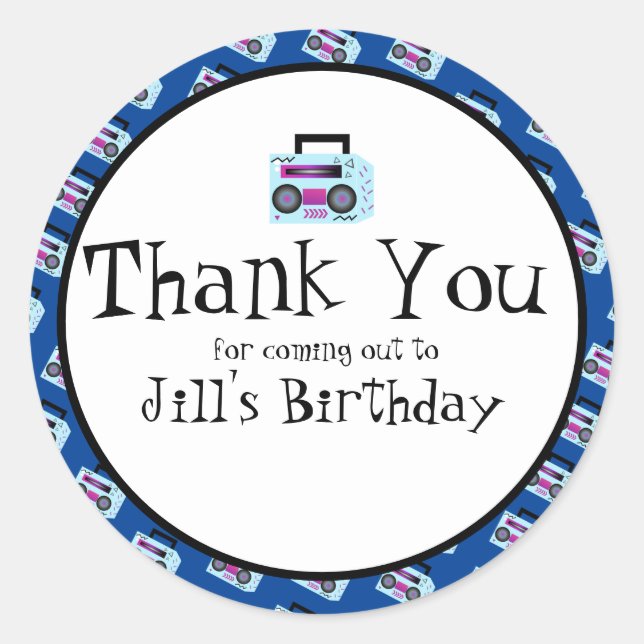 Pegatina Redonda Blue 80's 90s Trow Back Music (Anverso)