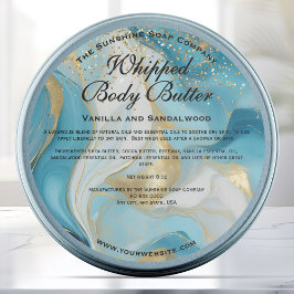 Pegatina Redonda Blue and Gold Glitter Body Butter Jar Label