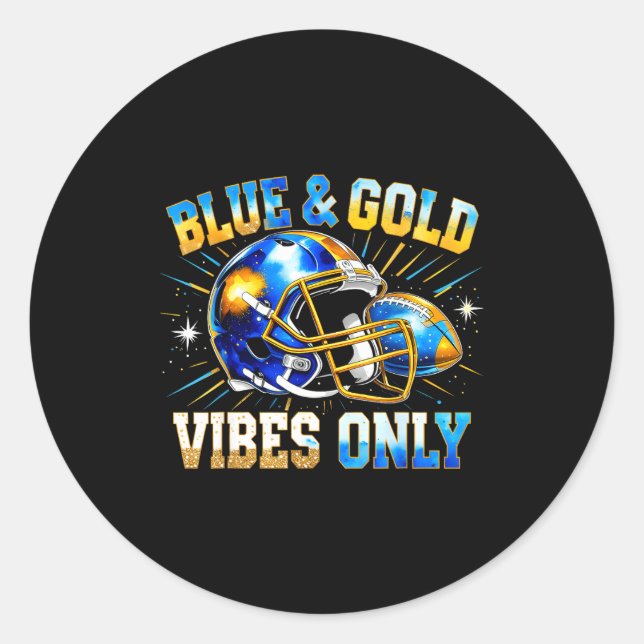 Pegatina Redonda Blue And Gold Vibes Only Football Fan Gift  (Anverso)