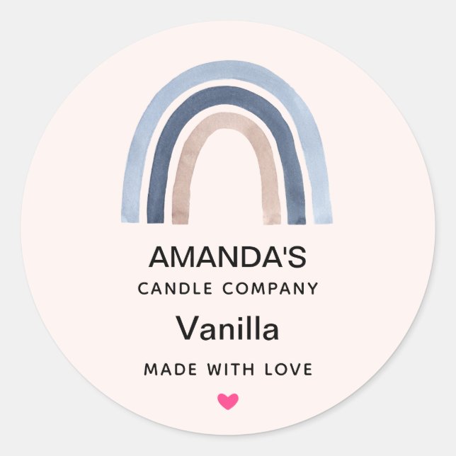 Pegatina Redonda Blue and Peach Rainbow Boho Design Candle Business (Anverso)