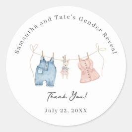 Pegatina Redonda Blue and Pink Watercolor Gender Reveal Adhesive 