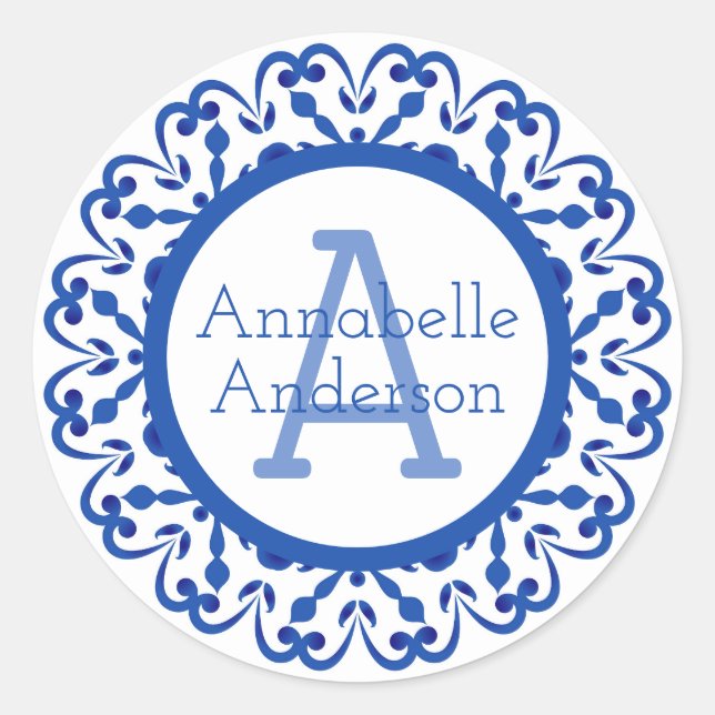 Pegatina Redonda Blue and White Talavera Personalize Sticker (Anverso)