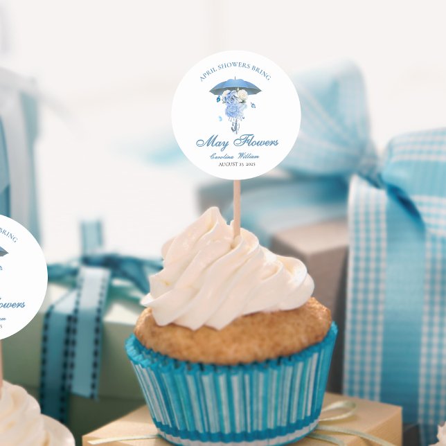 Pegatina Redonda Blue April Showers Bring May Flower Baby Shower (Subido por el creador)