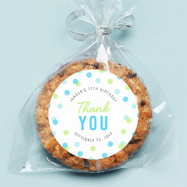 Pegatina Redonda Blue Aqua Green Confetti Cumpleaños Gracias