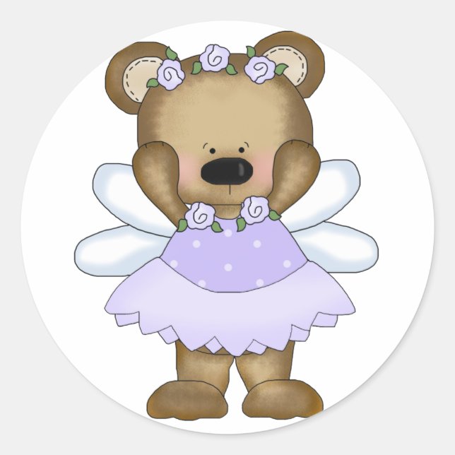 Pegatina Redonda Blue Baby Bear Fairy (Anverso)