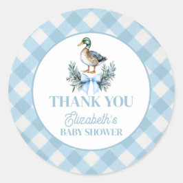 Pegatina Redonda Blue Baby Boy Mallard Duck Baby Shower