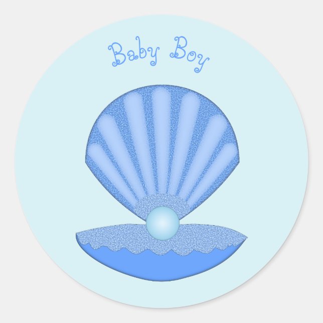 Pegatina Redonda Blue Baby Boy Oyster shell y Pearl Personalizado (Anverso)