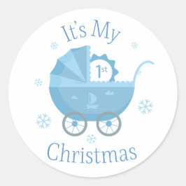 Pegatina Redonda Blue Baby Carriage First Christmas