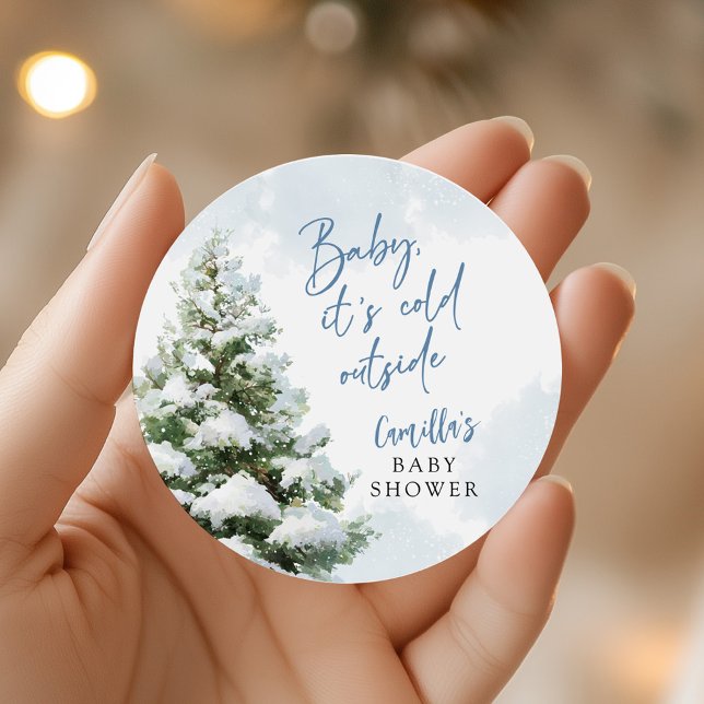 Pegatina Redonda Blue Baby It's Cold Outside Baby Shower (Subido por el creador)