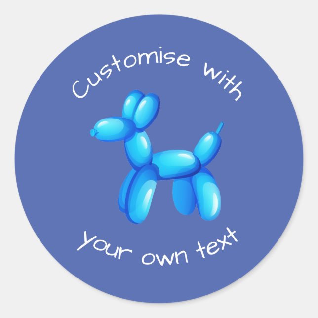 Pegatina Redonda Blue Balloon Animal Dog Custom Text (Anverso)